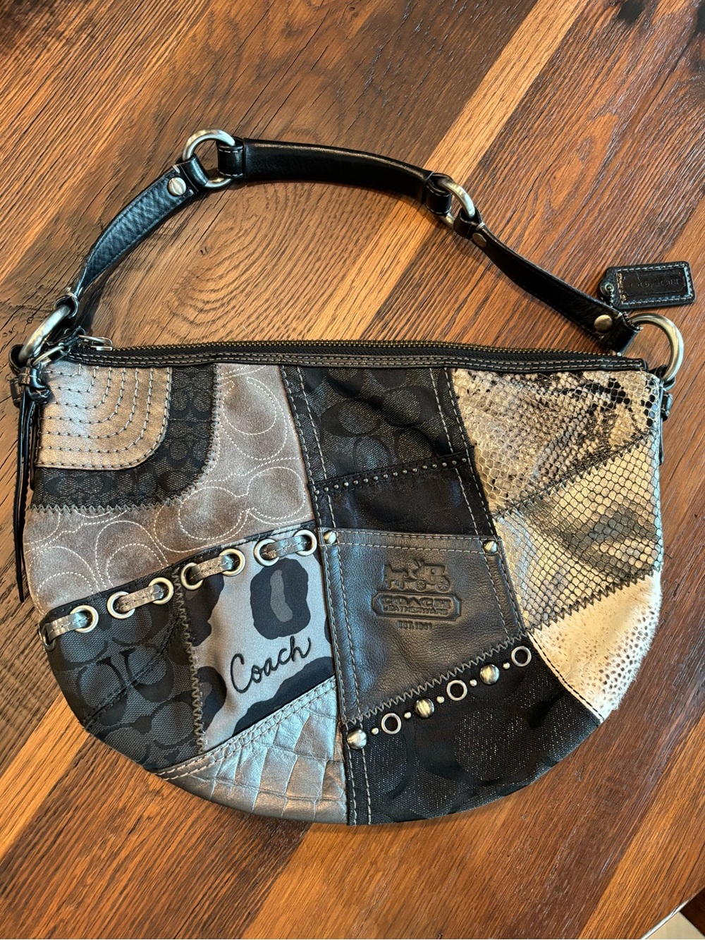 Vintage Coach Y2K SoHo Hobo Patchwork Bag Legacy Suede,Leather,Animal Print,2008